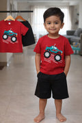 Boys' Monster Truck Two-Piece Summer Set (Red & Black)