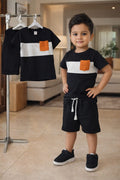Boys' Smart Two-Piece Summer Set (Black, White & Orange)